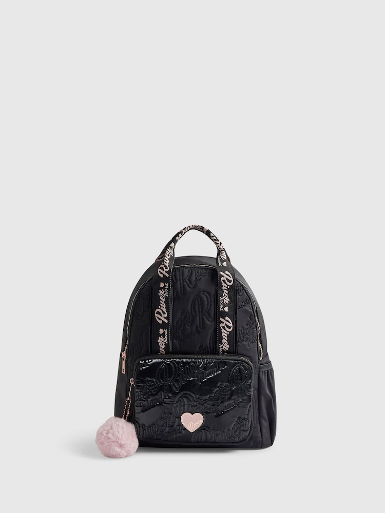 River Island Black Logo Nylon Backpack - Image 1 of 5 River Island Black Logo Nylon Backpack - Image 1 of 5