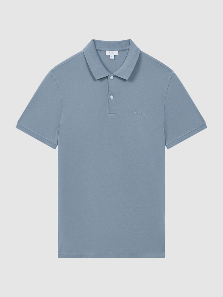 Reiss Soft Blue Peters Slim Fit Garment Dyed Embroidered Polo Shirt - Image 2 of 5