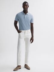 Reiss Soft Blue Peters Slim Fit Garment Dyed Embroidered Polo Shirt - Image 3 of 5