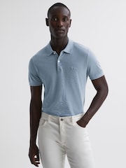 Reiss Soft Blue Peters Slim Fit Garment Dyed Embroidered Polo Shirt - Image 4 of 5