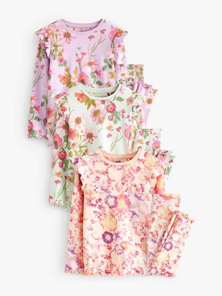 Jaune/violet/vert - 100Pyjama Fleuri Snuggle % coton 3 Lot (9mths-16yrs) - Image 5 of 10