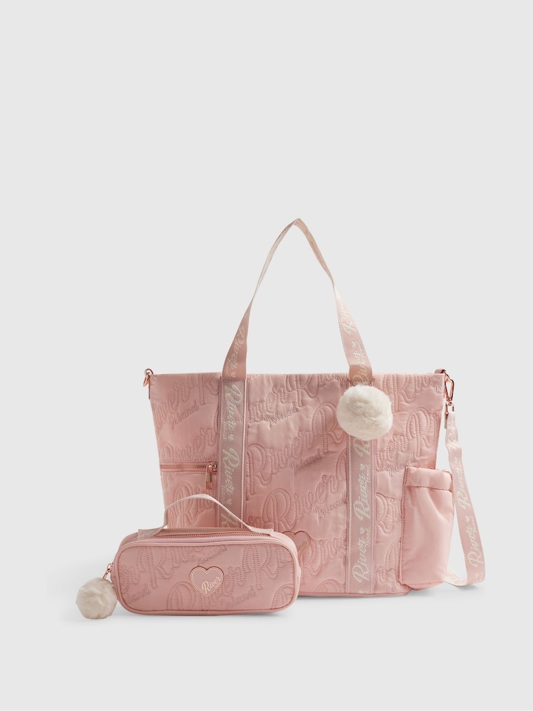 River Island Pink Nylon Shopper Bag & Pencil Case - Image 1 of 5