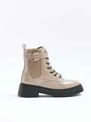 River Island Brown Lace Up Buckle Boots - Image 1 of 6