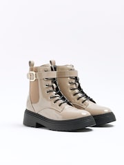 River Island Brown Lace Up Buckle Boots - Image 2 of 6