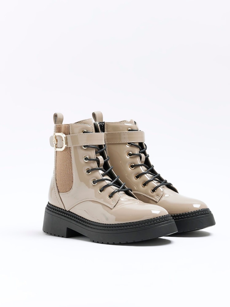 River Island Brown Lace Up Buckle Boots - Image 2 of 6