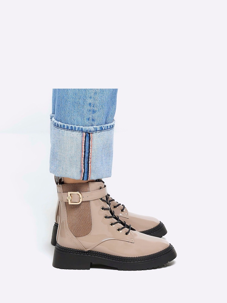 River Island Brown Lace Up Buckle Boots - Image 6 of 6