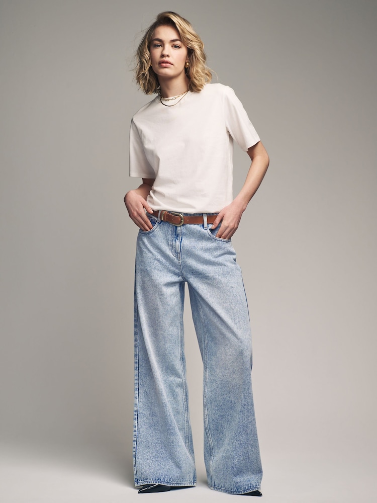 The Set Blue/White 2 Pack Denim Wide Leg 100% Cotton Jeans - Image 1 of 12