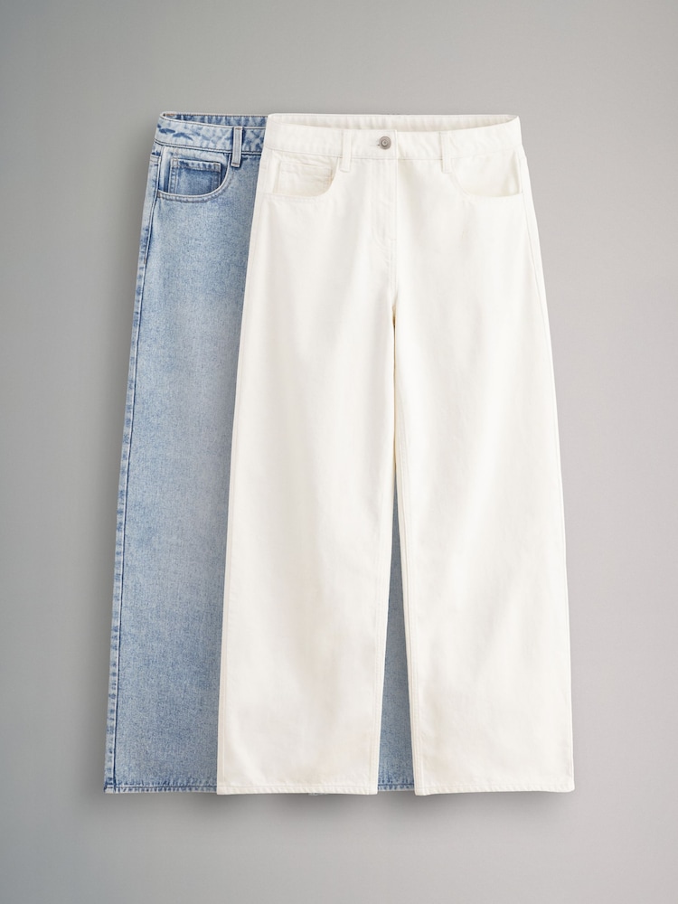 The Set Blue/White 2 Pack Denim Wide Leg 100% Cotton Jeans - Image 2 of 12