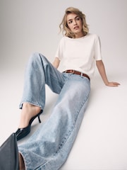 The Set Blue/White 2 Pack Denim Wide Leg 100% Cotton Jeans - Image 3 of 12
