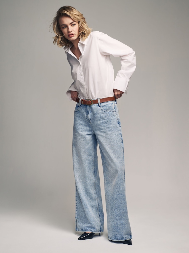 The Set Blue/White 2 Pack Denim Wide Leg 100% Cotton Jeans - Image 4 of 12