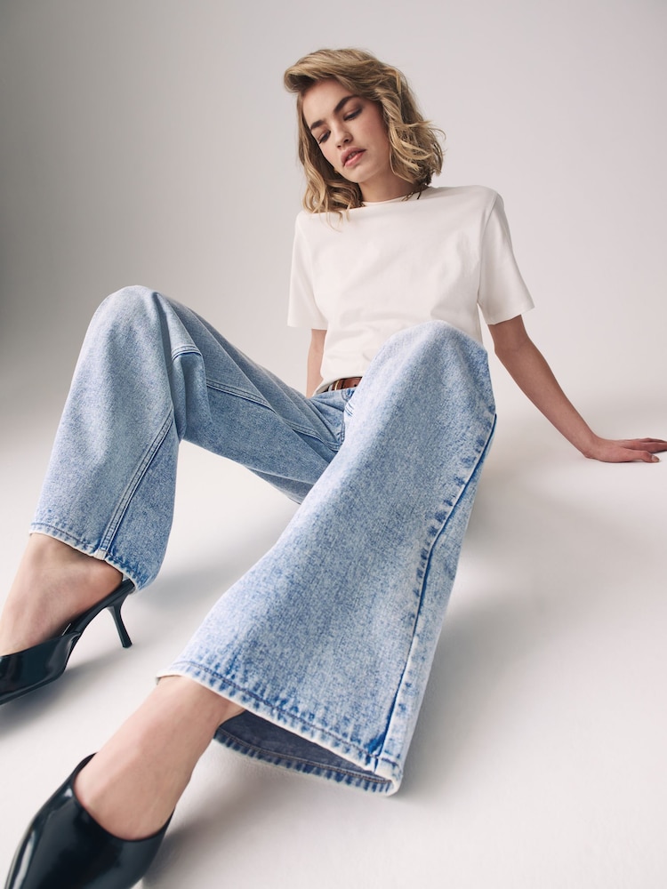 The Set Blue/White 2 Pack Denim Wide Leg 100% Cotton Jeans - Image 5 of 12