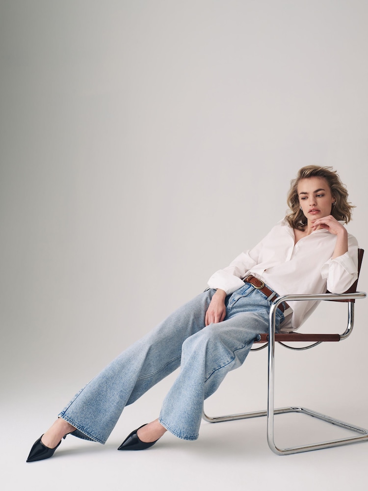 The Set Blue/White 2 Pack Denim Wide Leg 100% Cotton Jeans - Image 6 of 12