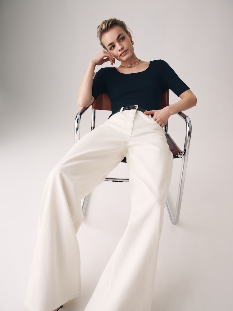 The Set Blue/White 2 Pack Denim Wide Leg 100% Cotton Jeans - Image 8 of 12