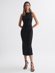 Reiss Black Scarlett Bodycon Boat Neck Midi Dress - Image 1 of 4