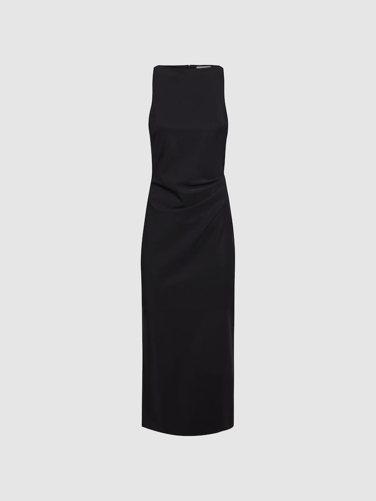 Reiss Black Scarlett Bodycon Boat Neck Midi Dress - Image 2 of 4