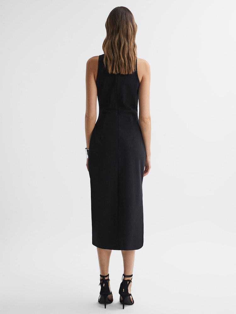 Reiss Black Scarlett Bodycon Boat Neck Midi Dress - Image 4 of 4