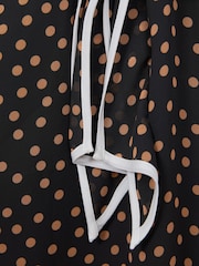 Reiss Black Kate 9-13 yrs Polka Dot Tie Neck Mini Dress - Image 5 of 6