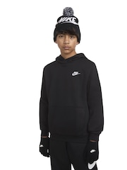 Nike Black Swoosh Pom Beanie Hat and Gloves Set - Image 1 of 5