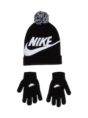 Nike Black Swoosh Pom Beanie Hat and Gloves Set - Image 3 of 5