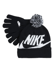 Nike Black Swoosh Pom Beanie Hat and Gloves Set - Image 5 of 5