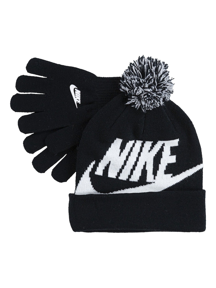 Nike Black Swoosh Pom Beanie Hat and Gloves Set - Image 5 of 5