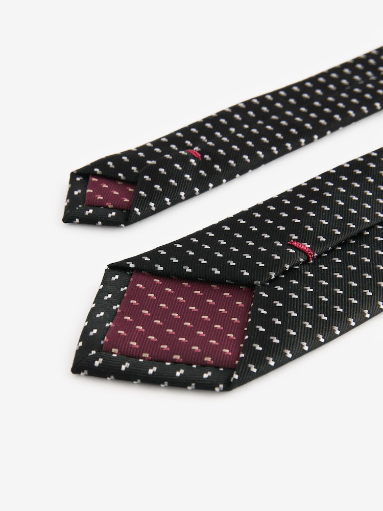 Black/Silver Slim Pattern Tie And Tie Clip - Image 3 of 3