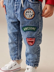 Blue Denim Pull On Badged 100% Cotton Jeans (3mths-7yrs) - Image 1 of 7