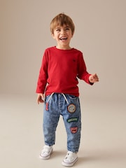 Blue Denim Pull On Badged 100% Cotton Jeans (3mths-7yrs) - Image 2 of 7