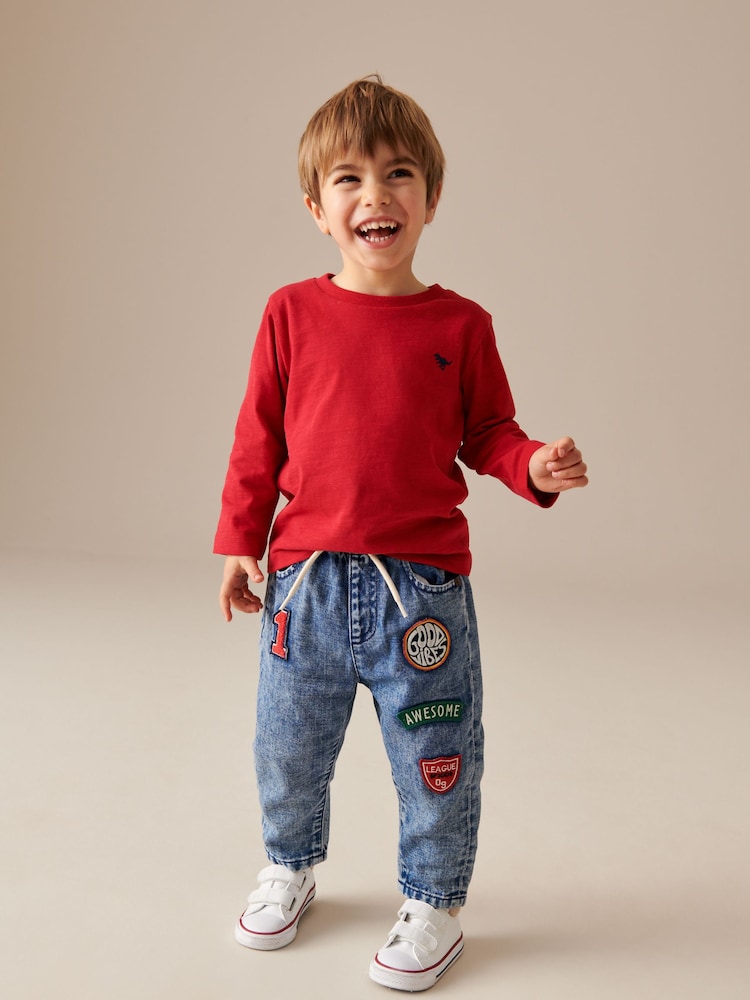 Blue Denim Pull On Badged 100% Cotton Jeans (3mths-7yrs) - Image 2 of 7