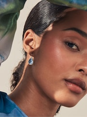 Gold Tone Teardrop Blue Stone Earrings - Image 1 of 4