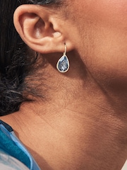 Gold Tone Teardrop Blue Stone Earrings - Image 2 of 4