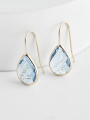 Gold Tone Teardrop Blue Stone Earrings - Image 3 of 4
