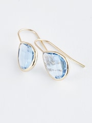 Gold Tone Teardrop Blue Stone Earrings - Image 4 of 4