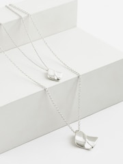 Silver Tone Wave Layered Necklace Made with Recycled Metal - Image 3 of 4