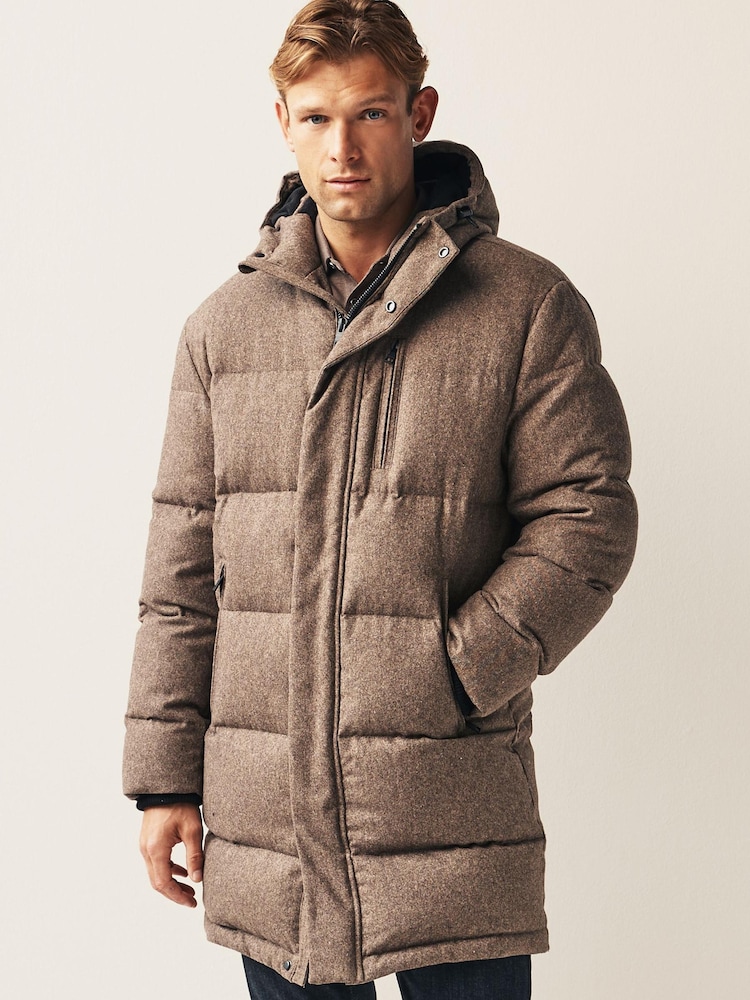 Neutral Signature Down Italian Wool Blend Longline Puffer Coat - Image 1 of 6