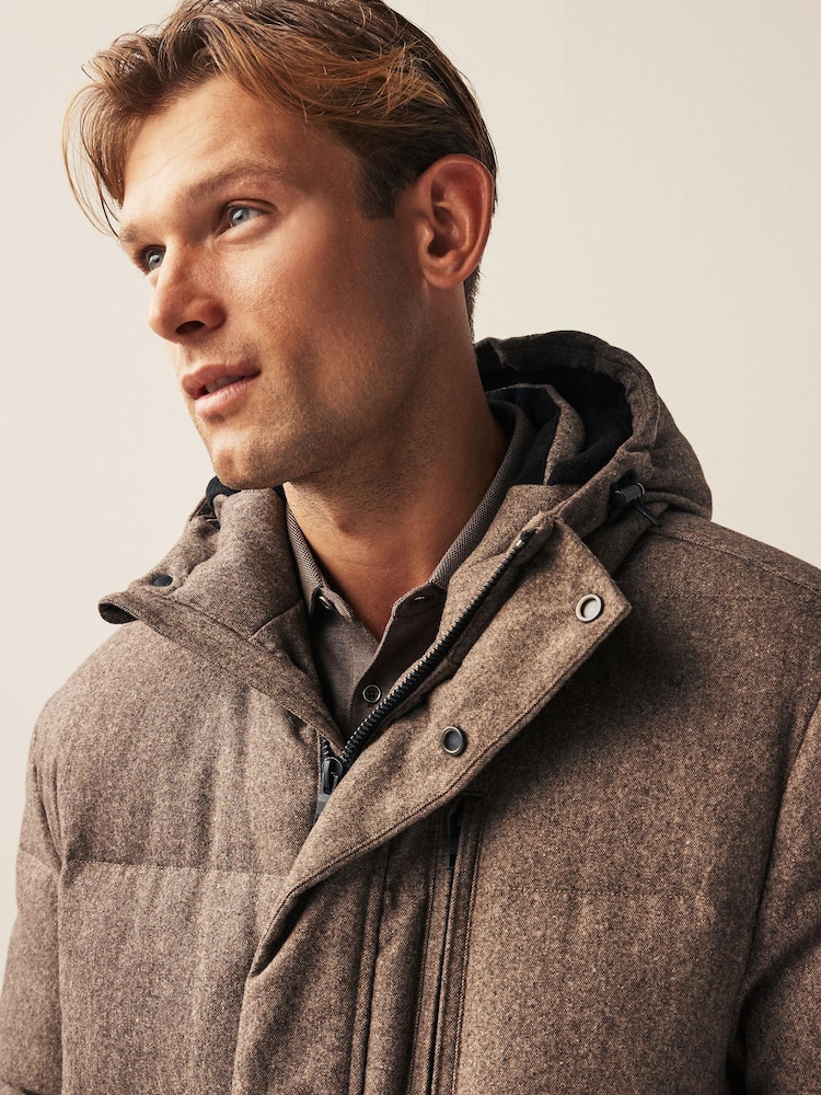 Neutral Signature Down Italian Wool Blend Longline Puffer Coat - Image 4 of 6