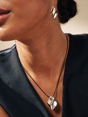 Gold Tone Wave Drop Black Cord Necklace Made with Recycled Metal - Image 2 of 4