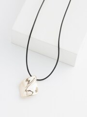 Gold Tone Wave Drop Black Cord Necklace Made with Recycled Metal - Image 3 of 4