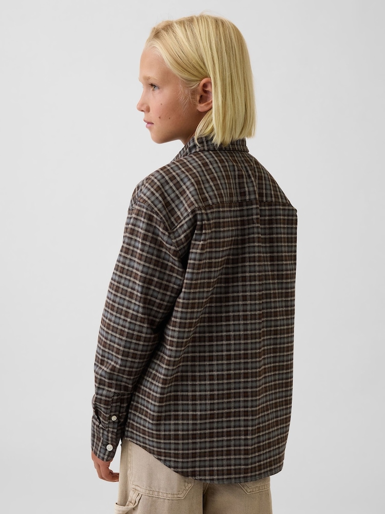 Gap Brown Relaxed Plaid Oxford Shirt (4-13yrs) - Image 2 of 5