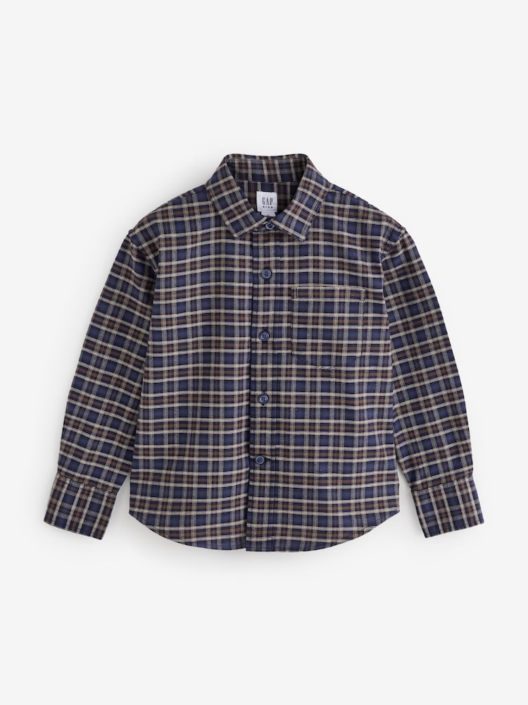 Gap Navy Relaxed Plaid Oxford Shirt (4-13yrs) - Image 1 of 5