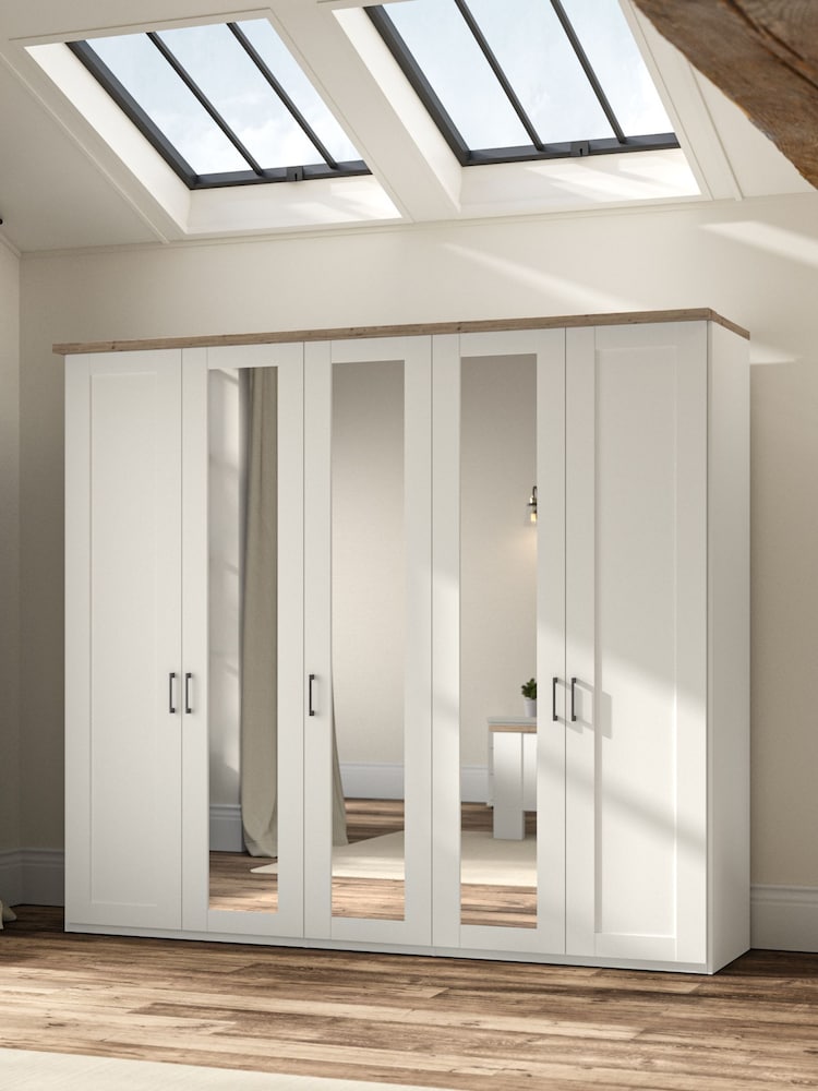 Wiemann White Truro 5 Door Wood and Mirror Semi Fitted Wardrobe - Image 1 of 4