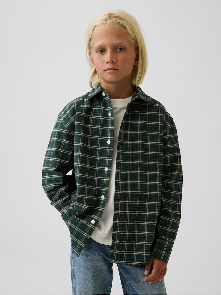 Gap Green Relaxed Plaid Oxford Shirt (4-13yrs) - Image 1 of 4