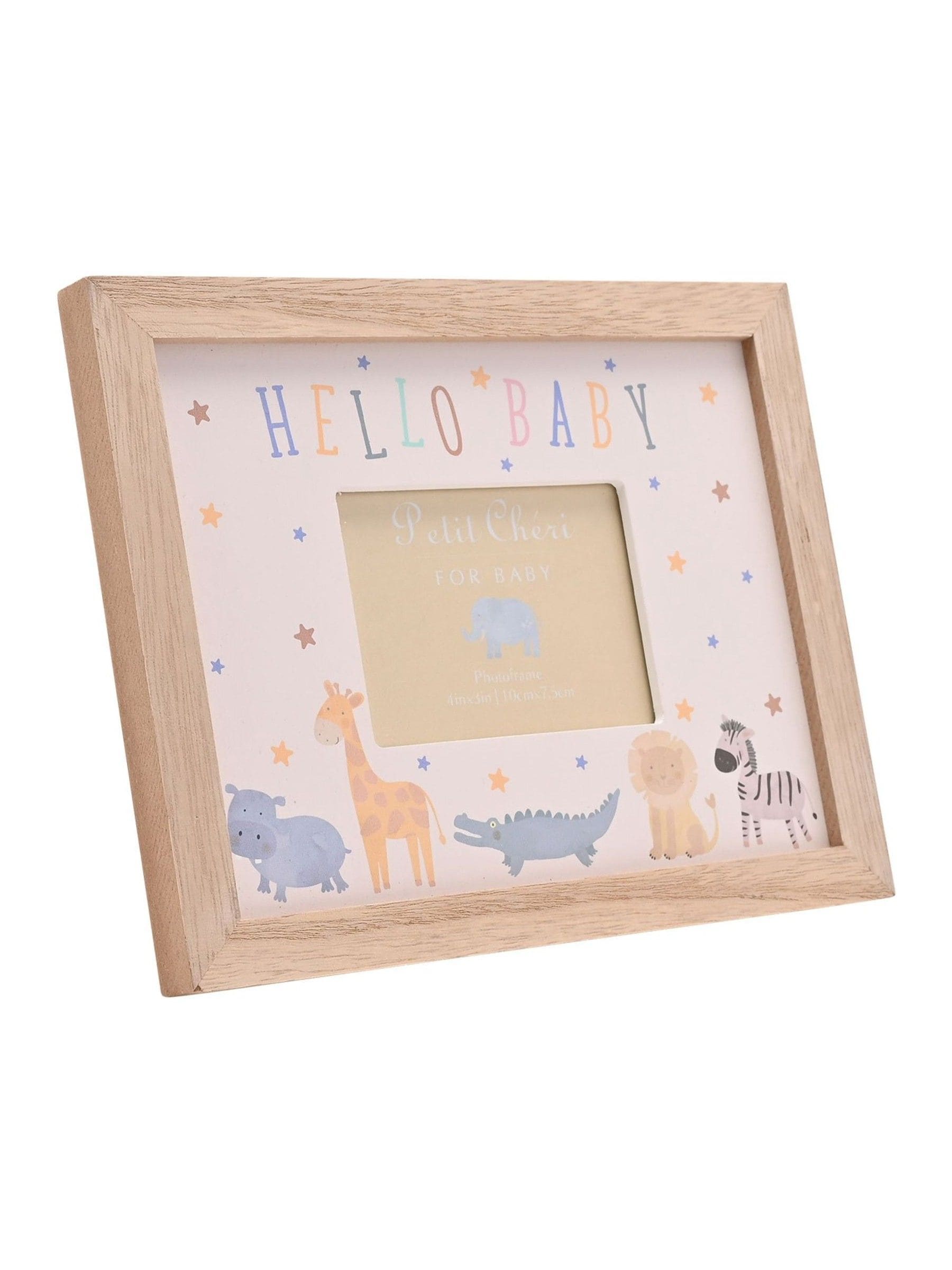 Petit Cheri Collection Unisex Infant White Widdop Animal Parade Frame - Hello Baby