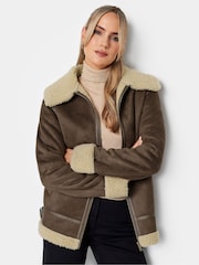 Long Tall Sally Brown Zip Up Borg Jacket - Image 1 of 4