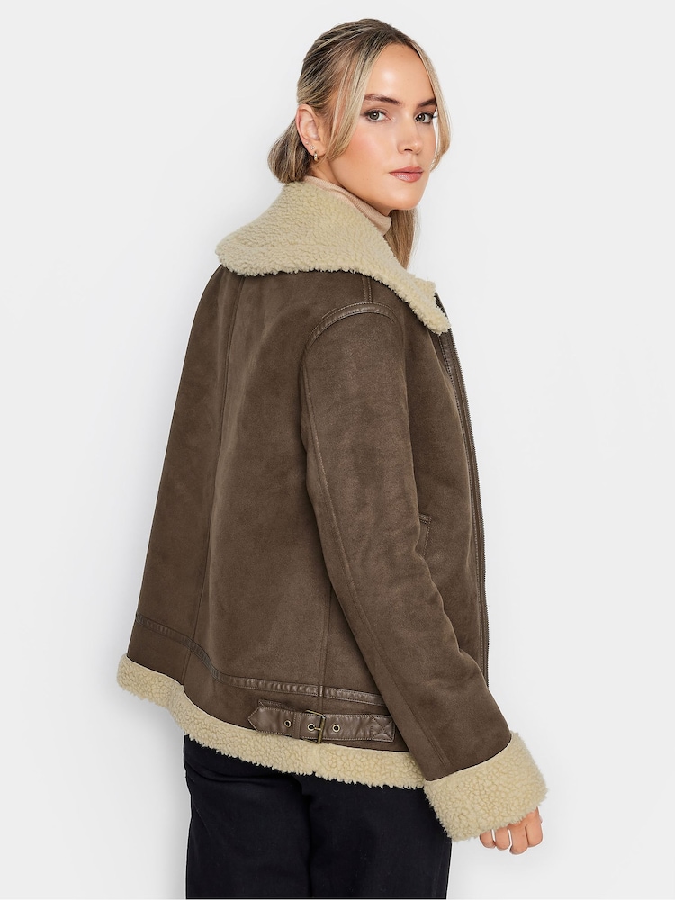 Long Tall Sally Brown Zip Up Borg Jacket - Image 2 of 4