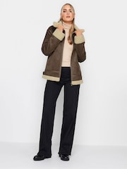 Long Tall Sally Brown Zip Up Borg Jacket - Image 3 of 4