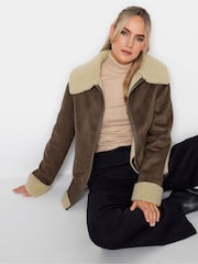Long Tall Sally Brown Zip Up Borg Jacket - Image 4 of 4