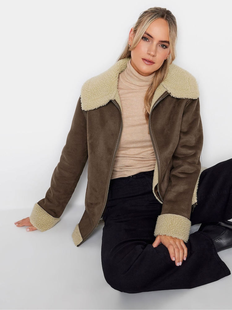Long Tall Sally Brown Zip Up Borg Jacket - Image 4 of 4