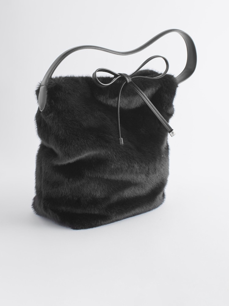Black Faux Fur Hobo Bag - Image 1 of 6