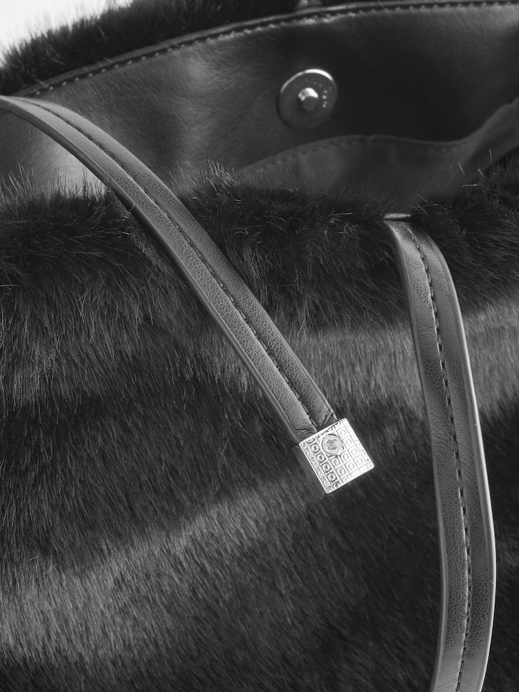 Black Faux Fur Hobo Bag - Image 6 of 6